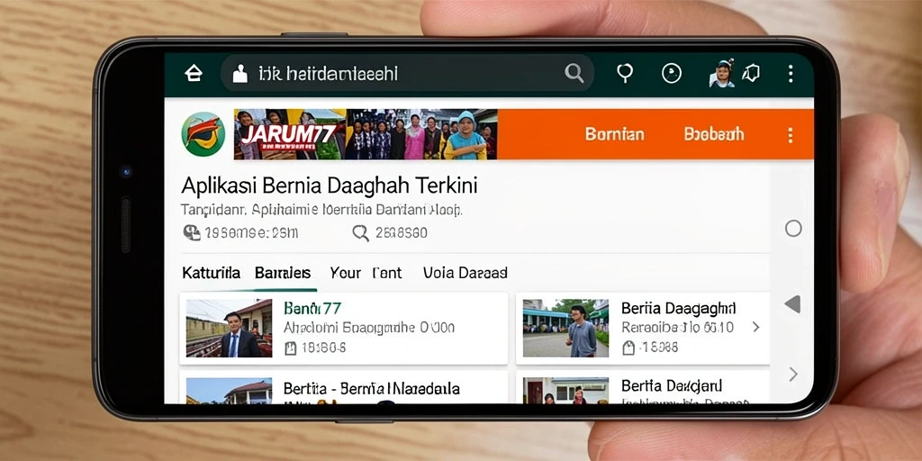 Tampilan antarmuka aplikasi berita daerah JARUM77 yang informatif.