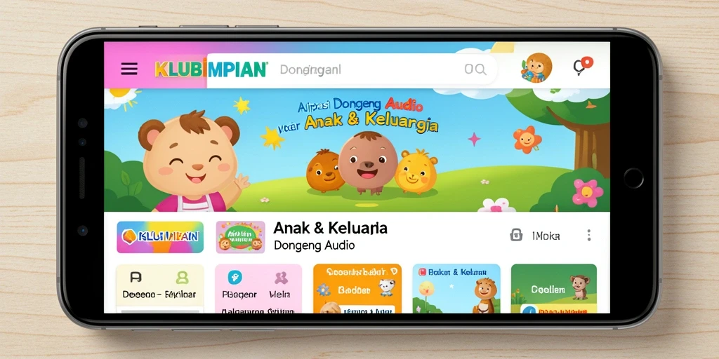Antarmuka aplikasi KLUBIMPIAN yang menarik untuk anak-anak.