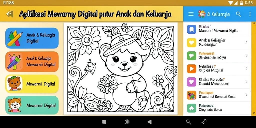 Antarmuka RI188 yang ramah anak saat mewarnai.